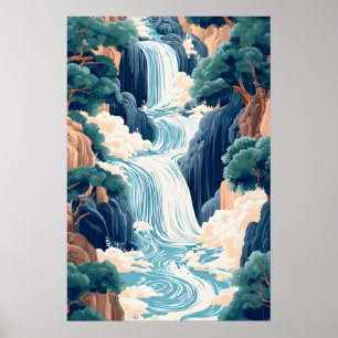 Hokusai Ukiyo-e japanischer Wasserfall-Wandkunst Poster