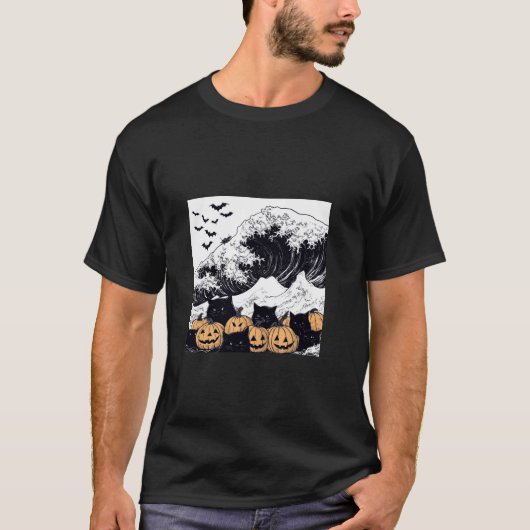 Hokusai Wave remagerte mit Halloween Elements T T-Shirt (Vorderseite)