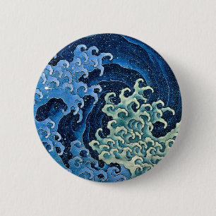 Hokusai Weibliche Welle Japan Vintage Ozean Button