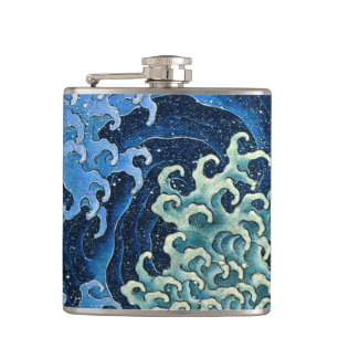 Hokusai Weibliche Welle Vintage Ozean  Flachmann