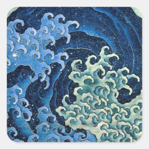 Hokusai Weibliche Welle Vintage Ozean Quadratischer Aufkleber