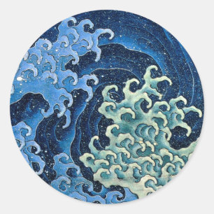 Hokusai Weibliche Welle Vintage Ozean Runder Aufkleber