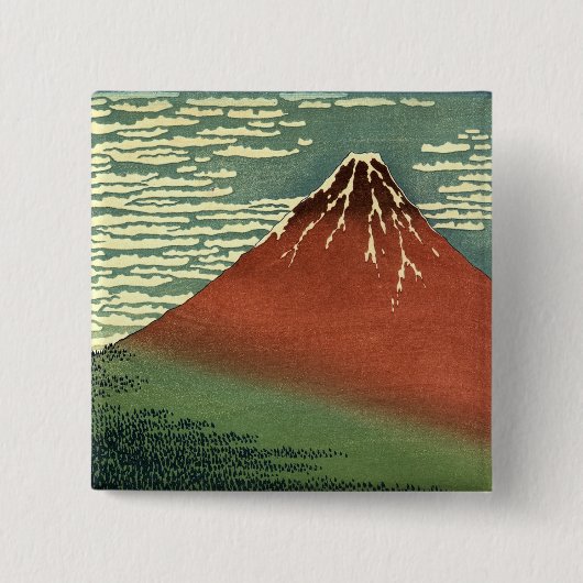 Hokusais Ukiyo-e Südwind Klare Himmel oder Roter F Button (Vorderseite)