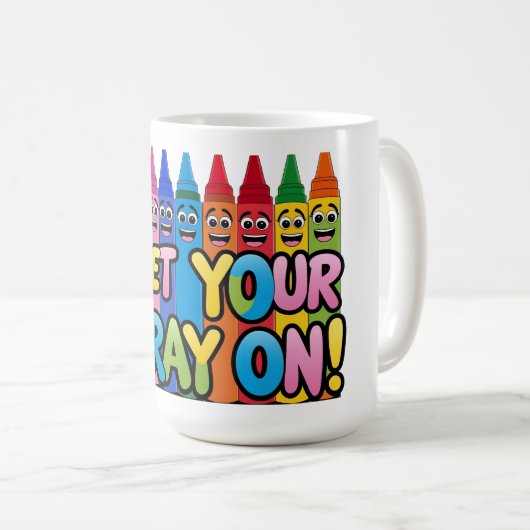 Hol deinen Crayon an! Happy Cartoon Crayons Art Kaffeetasse (VorderseiteRechts)