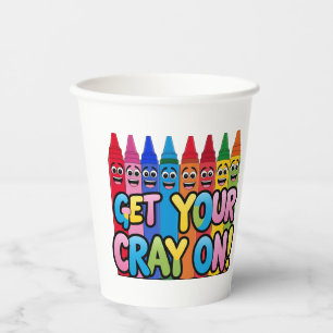 Hol deinen Crayon an! Happy Cartoon Crayons Art Pappbecher