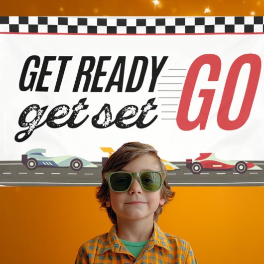 Hol dich bereit und hol Set Go! Race Car Birthday Banner