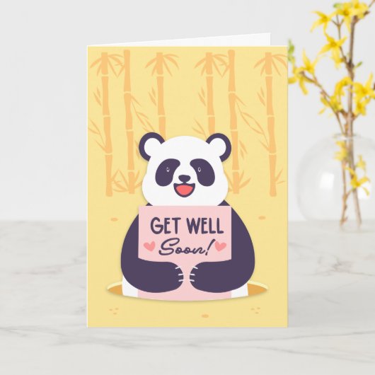 Hol dir bald Niedlich Panda Bären Gruß Karte (Gelbe Blume)