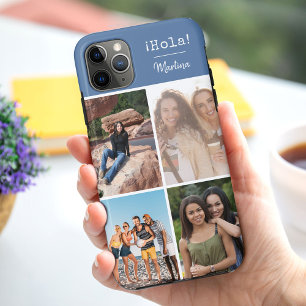 ¡Hola! 4 Foto-Collage Blau Personalisiert Case-Mate iPhone Hülle