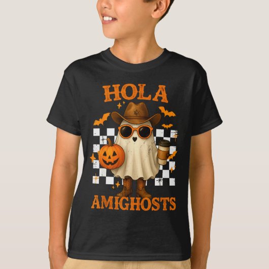 Hola Amighosts Funny Spanish Halloween Cowboy Ghos T-Shirt (Vorderseite)