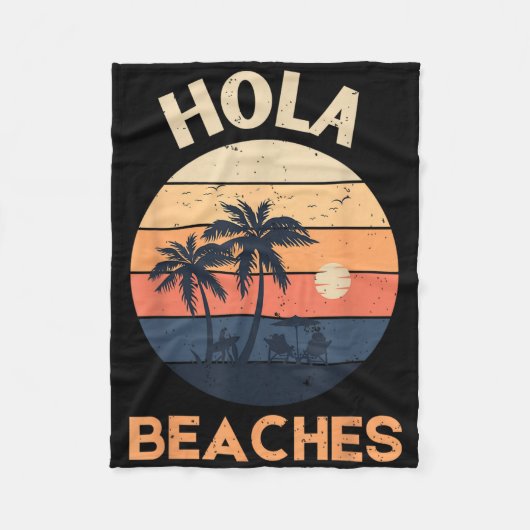 Hola Beaches Funny Beach Urlaub Retro Sonnenunterg Fleecedecke (Vorderseite)