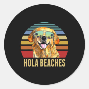 Hola Beaches Funny Labradors Dog Retro Sunset Beac Runder Aufkleber
