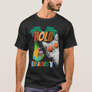 Hola Beaches Katze mit Brille für Mann und Frau T-Shirt