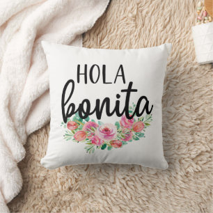 Hola Bonita Spanische Rose Typografie Chic Moderne Kissen