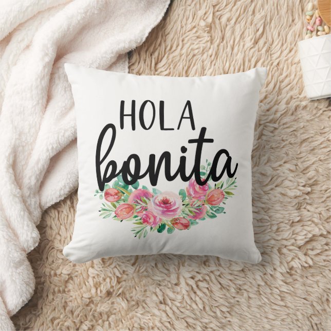 Hola Bonita Spanische Rose Typografie Chic Moderne Kissen (Decke)