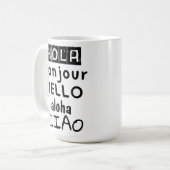 Hola Bonjour Hello Aloha Ciao Kaffeetasse (Vorderseite Links)