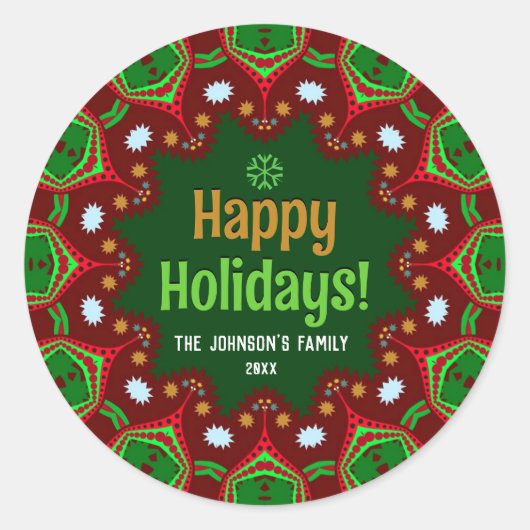 Hola Happy Holidays Geometric Mandala Runder Aufkleber (Vorderseite)