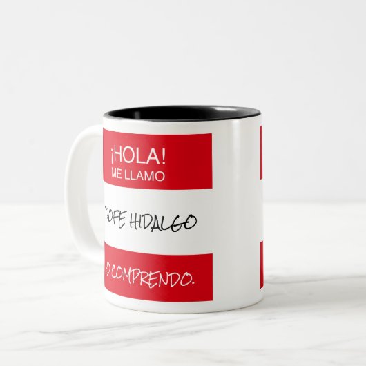 "Hola Me Llamo" Profe Spanischen Lehrer Geschenk T Zweifarbige Tasse (Vorderseite Links)