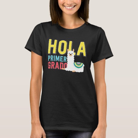 Hola Primer Grado Llama Zurück zur Schule T-Shirt (Vorderseite)