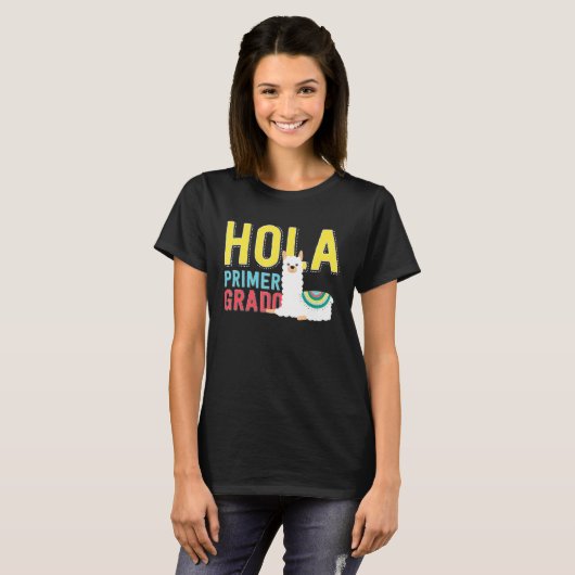 Hola Primer Grado Llama Zurück zur Schule T-Shirt (Vorne ganz)