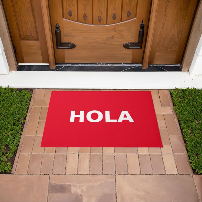 Hola Red White Spanish Hallo Minimalist Moderne Fußmatte (Außenbereich)