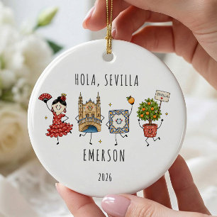 Hola Sevilla Personalisiertes Reise-Andenken Keramik Ornament
