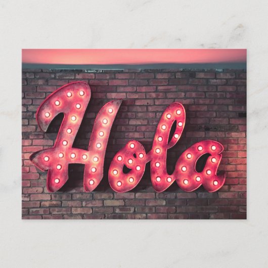 Hola Spanish Hello Neon Sign Postkarte (Vorderseite)