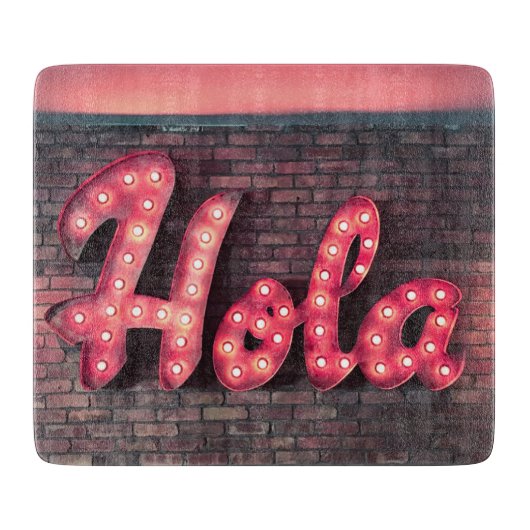 Hola Spanish Hello Neon Sign Schneidebrett (Vorderseite)