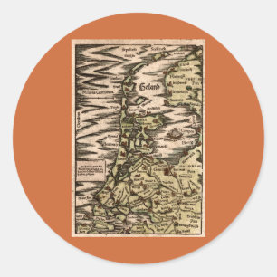 "Holand" - 1598 Hand Colored Woodblock Holland Kar Runder Aufkleber