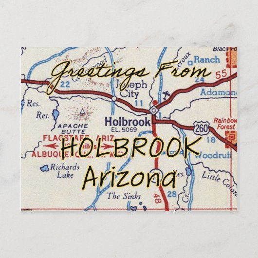 Holbrook AZ Vintag Map Postkarte (Vorderseite)