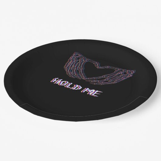 Hold Me Classic - Skeletton Handherz Pappteller (Schrägansicht)