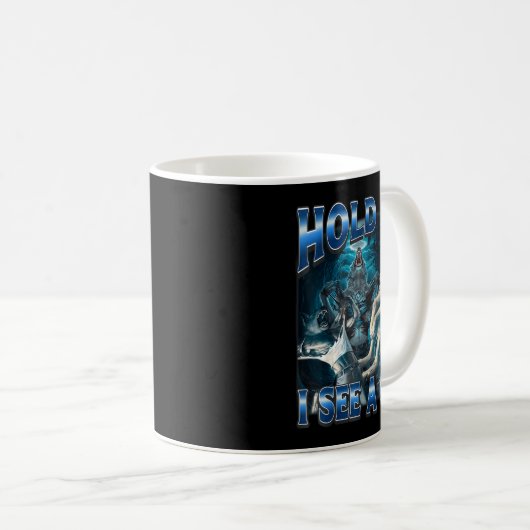 Hold On I See A Cat Funny Alpha Wolf Meme Unhinged Kaffeetasse (VorderseiteRechts)
