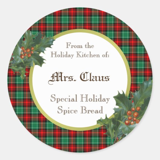 Holday Kitchen Holly Kariert Backaufkleber Runder Aufkleber (Vorderseite)