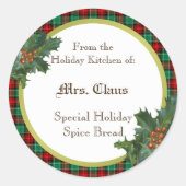 Holday Küche von Custom Holly Kariert Canning Runder Aufkleber (Vorderseite)