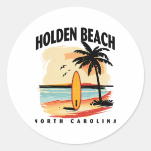 Holden Beach North Carolina Surfbrett Surfen Männe Runder Aufkleber