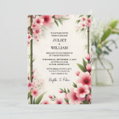 Holding Bamboo Pink Sakura Cherry Blossom Hochzeit Einladung (Stehend Vorderseite)