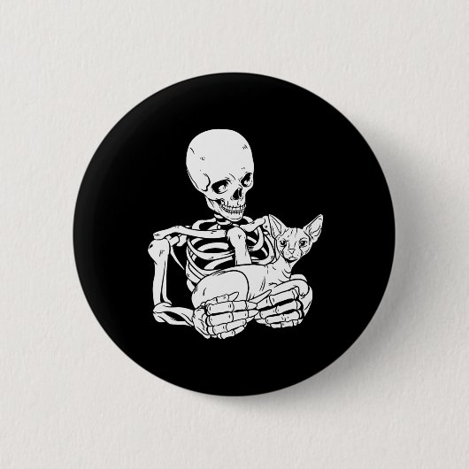 Holding Cat Funny Halloween Skull Sphynx Cat Button (Vorderseite)