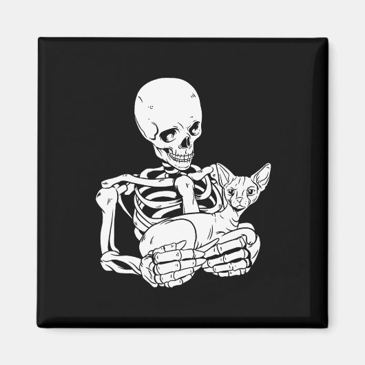 Holding Cat Funny Halloween Skull Sphynx Cat Magnet (Vorne)