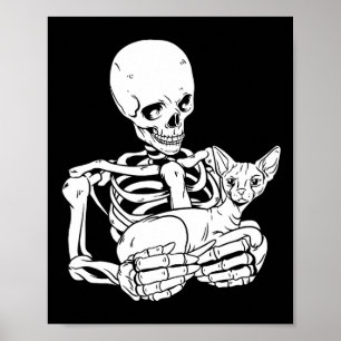 Holding Cat Funny Halloween Skull Sphynx Cat Poster