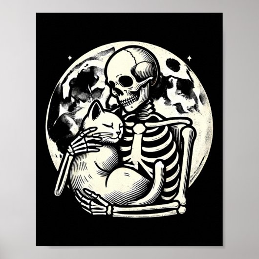Holding Cat Spooky Skull Halloween Gothic Kitty Poster (Vorne)