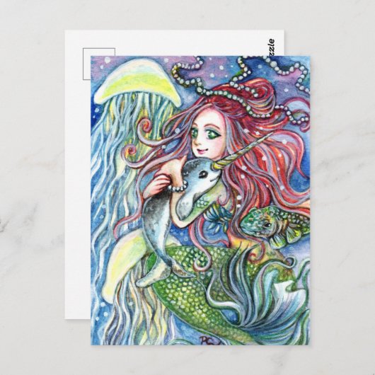 Holding Narwhal Baby - Meerjungfrau Art Postkarte (Vorne/Hinten)