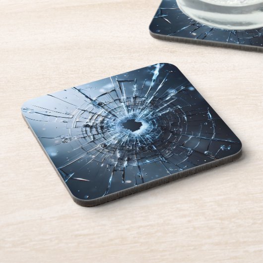 hole in glass, cracks getränkeuntersetzer (Linke Seite)