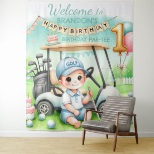 Hole in One 1. Geburtstag Jungen Golf Par-ty Wandteppich
