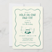 Hole In One 1st Birthday Par-tee Hand Drawn Green Einladung (Vorderseite)