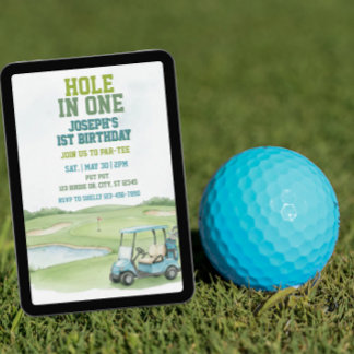 Hole In One, Blue Golf 1. Geburtstag Einladung
