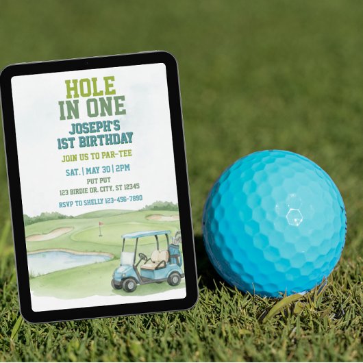 Hole In One, Blue Golf 1. Geburtstag Einladung