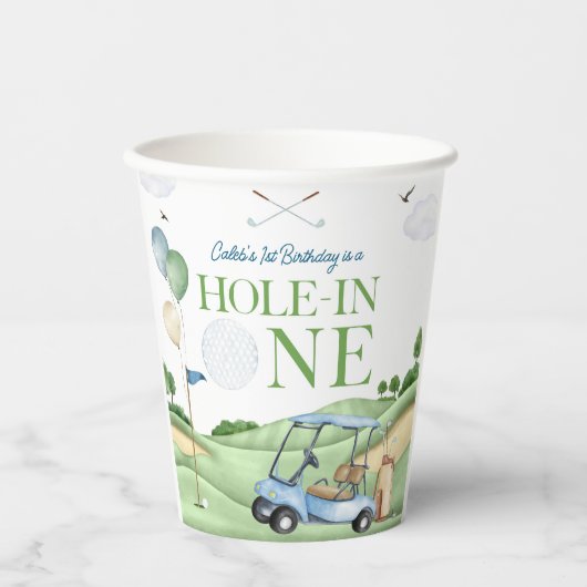 Hole In One Boy Golf First Birthday Par-Tee Pappbecher (Vorderseite)
