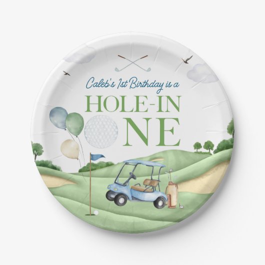Hole In One Boy Golf First Birthday Par-Tee Pappteller (Vorderseite)