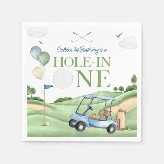 Hole In One Boy Golf First Birthday Par-Tee Serviette (Vorderseite)