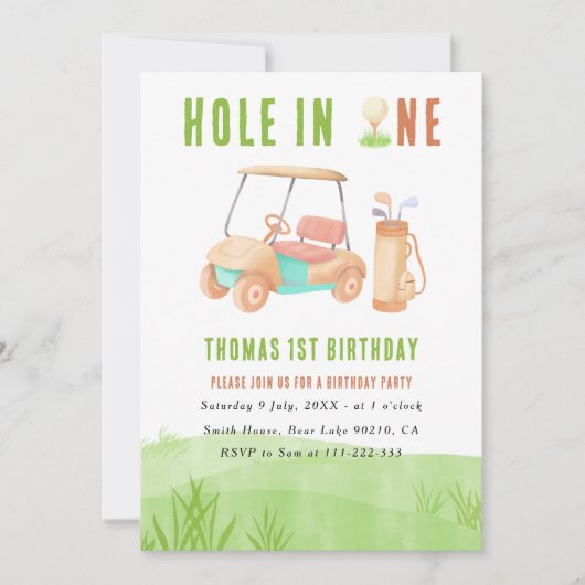 Hole In One First Birthday Party Einladung (Vorderseite)