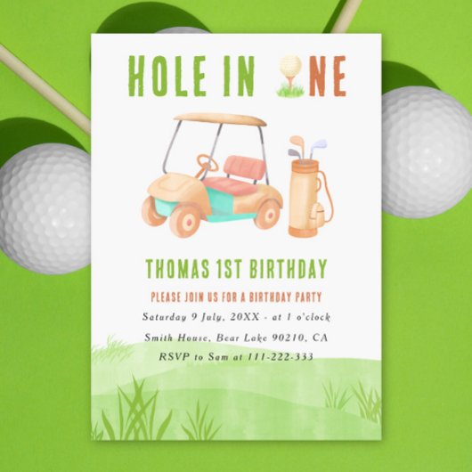 Hole In One First Birthday Party Einladung